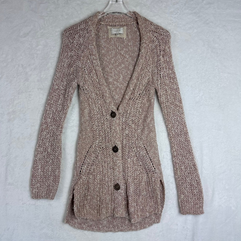 Angel of the North Italy Knit Open Weave Button Front Cardigan Sweater‎ XS